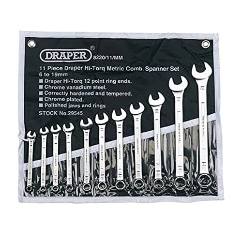 Image of Draper Expert HI-TORQ® 6 to 19mm Combination Spanner Set | 11 Piece Chrome Vanadium Steel Hand Tools | Metric Manual Plated Tools | 29545