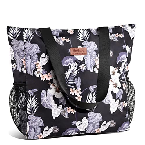 Image of HOMESPON Large Waterproof Beach Tote Bag with Zip and Pockets for Women (Floral)