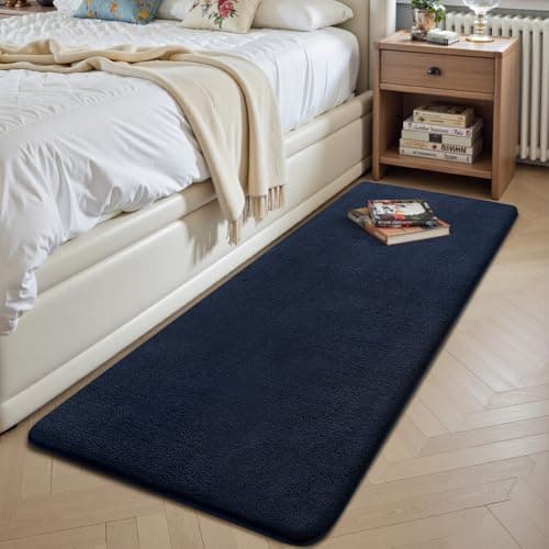 Image of Sour Lemon Rugs Living Room 60x120cm, Navy Blue Shaggy Fluffy Bedside Rug, Short Pile Soft Runner Rugs, Anti-Slip Washable Area Rug, Modern Floor Carpets for Kids Room Bedroom Hallway Entryway