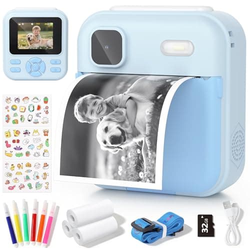 Image of YOHOOLYO Kids Camera Instant Print, with 32GB Card & 3 Rolls Paper, 2.4'' Digital Instant Camera for Kids Age 4-10, 1080P HD Video, USB-C Rechargeable, Birthday, Blue
