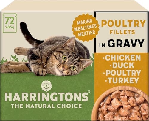Image of Harringtons Complete Wet Pouch Grain Free Hypoallergenic Adult Cat Food Poultry in Gravy Pack 72x85g - Chicken, Duck, Poultry & Turkey - Making Mealtimes Meatier