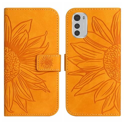 Image of Rfvzubemok Compatible with Motorola Moto E32 4G Cover,Compatible with Motorola Moto E32s 4G Flip Kickstand Card Slots Magnetic Closure Phone Case Yellow