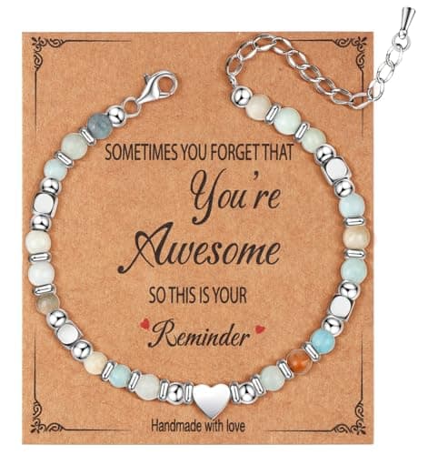 Image of Dochais Heart Bracelet for Women Silver 925 Healing Crystal Bracelets, 4.3mm Natural Stone Beaded Bracelets Adjustable, Gifts for Women Girls, Amazonite Bracelet with Heart Charm
