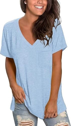 Image of MOLERANI Plain T Shirts for Women V Neck Summer Tshirts Short Sleeve Lightweight Tees Sky Blue M