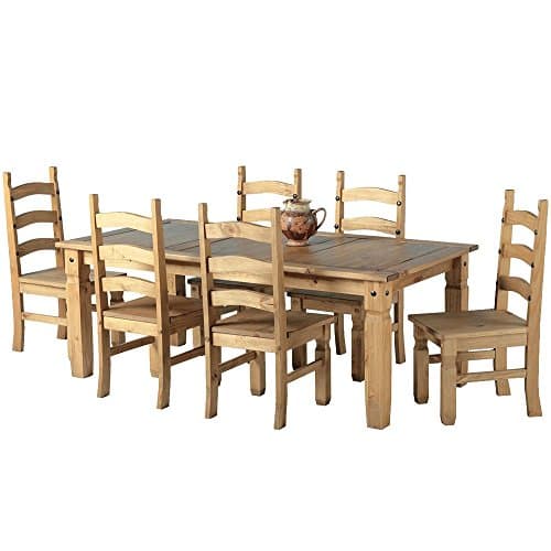 Image of Corona 6'0" Dining Table & 6 Chairs Set Solid Wood Pine Wooden Mexican Style Large 6FT Kitchen 76cm High 182cm Wide 92cm Deep