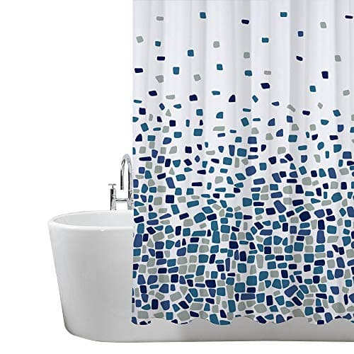 Image of ANSIO Shower Curtain for Bathroom - Mould and Mildew Resistant - Mosaic Blue, 180 x 200 cm (71 x 78 Inch) | Water Repellent Fabric | 100% Polyester