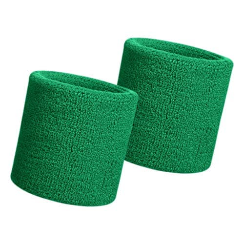Image of HANERDUN Sports Wristbands Sweat Wrist Sweatbands For Men And Women Terry Cloth Wrist bands Sweat For Gym Running Basketball Tennis Working Out 2PCS-(GREEN)/