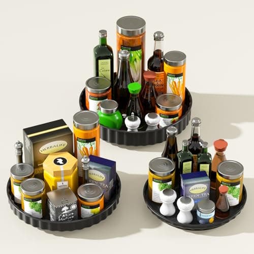 Image of Lazy Susan Turntable, 3 Pack Lazy Susan, Lazy Susan Cupboard Organiser, Rotating Spice Rack for Inside Cupboard Non-Slip Fridge Lazy Susan Turntable (Black)
