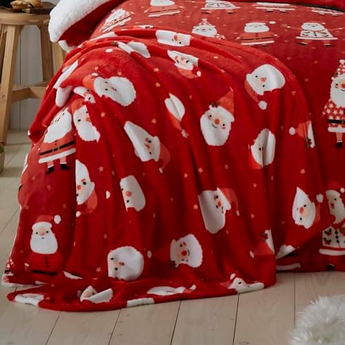 Image of Bedlam Christmas Jolly Santa Fleece Throw, Red, 120 x 150 Cm