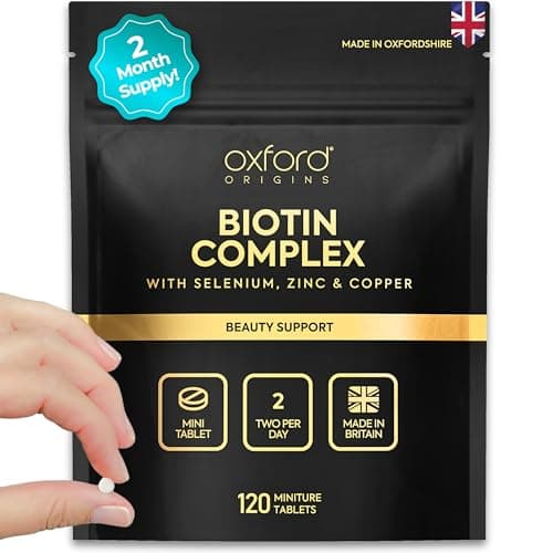 Image of Award Winning Micro Biotin Hair Growth Complex 15000mcg with Zinc, Selenium & Copper - Made in The UK | High Strength Biotin Tablets for Daily Hair, Skin & Nails Support | 120 Mini Tablets