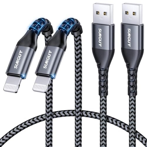 Image of SUNGUY USB-A to Lightning Cable 0.5M, 2Pack [MFi Certified] USB to Lightning Cable for Car, iPhone Charger Cord Nylon Braided Compatible with iPhone 14/13/12/11 Pro Max Mini X XS XR 8 Plus 10 SE iPad
