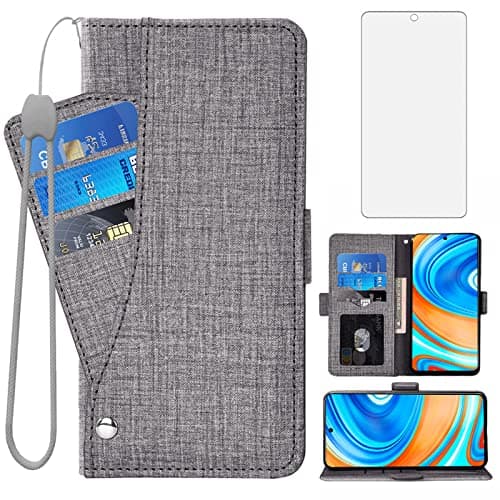 Image of Asuwish Compatible with Xiaomi Redmi Note 9 Pro/Note 9s/Note9 Pro Max/Poco M2 Pro Wallet Case Tempered Glass Screen Protector Flip Cover Card Holder Cell Phone Cases for Redme Note9S Note9Pro 4G Gray