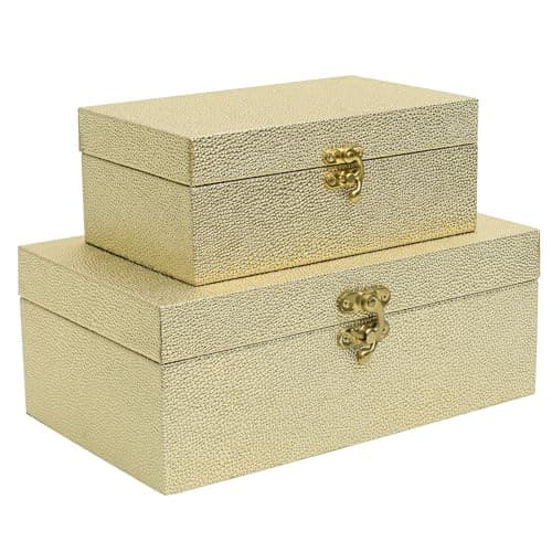 Image of DECOR4SEASON Faux Leather Decorative Storage Boxes Set of 2, Gold