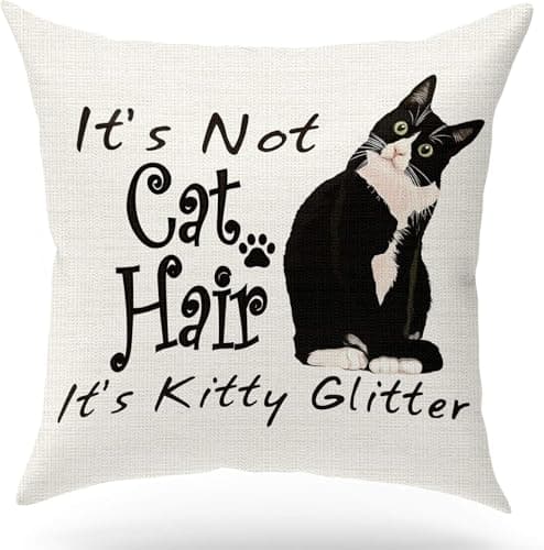 Image of ZFENGYYUAN Black Cat Cushion Cover Print Linen Pillow Case Cushion Throw Cover Home Sofa Cafe Decor,It's Not Cat Hair It's Kitty Glitter, 18x18 Inches Pillow Covers for Sofa Couch Bed Home Decor