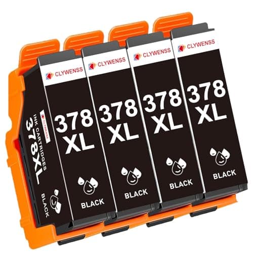 Image of Clywenss 378XL Black Ink Cartridges Compatible with Epson 378 XL for Expression Photo XP-8700 XP-8500 XP8700 XP8500 XP-8505 XP-8600 XP-8605 XP-8800 XP-8805 XP8505 XP8600 HD XP-15000 XP15000, 4-Pack