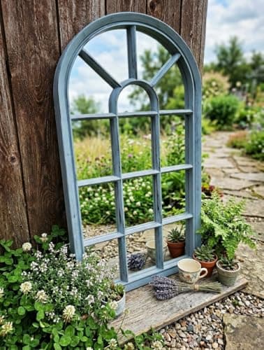 Image of Biznest Window Style Wall Mirror Simply Stylish Decor Wall Window Mirror 69X 34Cm Grey Rustic