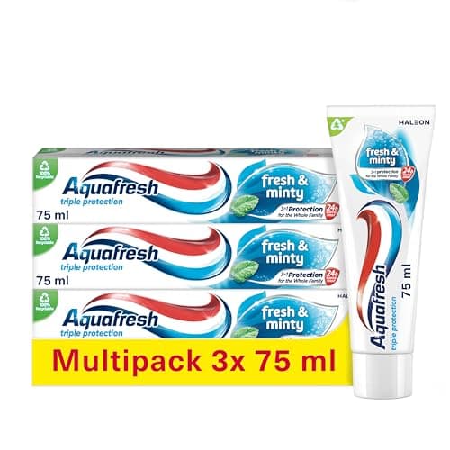 Image of Aquafresh Toothpaste Triple Protection Fresh & Minty, 3 in 1 Protection, Pack of 3 x 75ml
