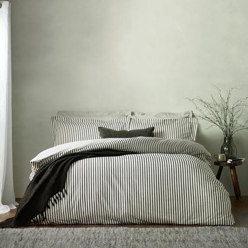 Image of furn. Yard Hebden 100% Cotton Stripe Duvet Cover Set – Reversible Striped Bedding (Black, Double)
