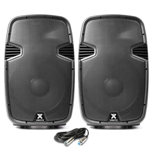Image of VONYX SPJ1500ABT 15-Inch Active PA Speakers Pair with Bluetooth, USB MP3 Player, Built-in Mixer and XLR Cable - 1600W Professional Powered Speaker Package