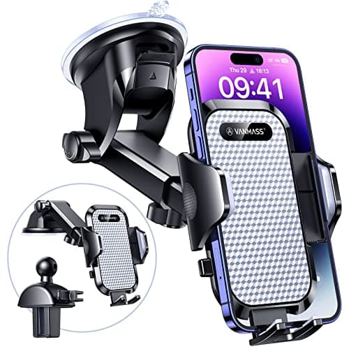 Image of VANMASS Car Phone Holder 2026 BEST 【85+ lbs Strongest Suction & Vent Clip】 True Military-Grade Patent Universal Mobile Vehicle Mount Dashboard Windscreen Van Cradle for 17 Pro Max 16 15 14 Samsung