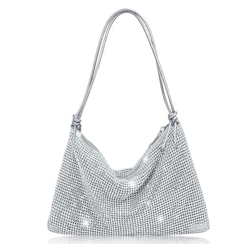 Image of MUNSKT Women's Rhinestone Crossbody Bag Silver Clutch Purse Bling Handbag Shiny Sequin Shoulder Bag Diamante Chain, Ideal for Lady Girl Evening Wedding Party Banquet Prom Bridal Night