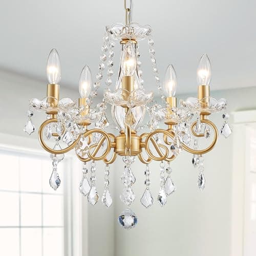 Image of WUZUPS Crystal Candle Chandelier Pendant Flushmount Ceiling Light Modern Lighting Fixture for Bedroom Hallway Bar Kitchen Bathroom, H42 W43, Gold, E14 Base
