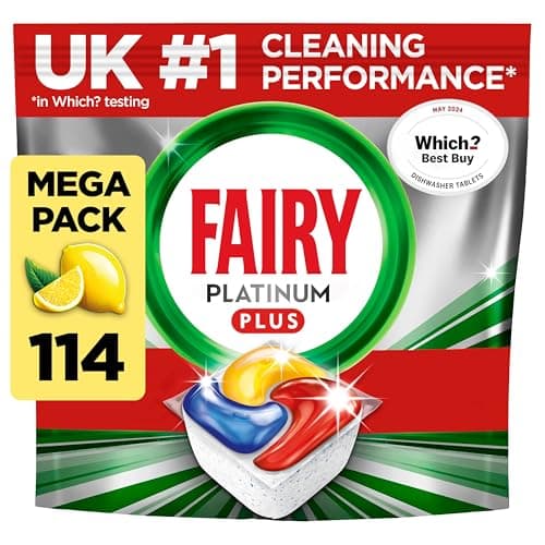 Image of Fairy Platinum Plus Dishwasher Tablets Lemon, 114 Capsules, Impeccable Clean Even In Quick Cycles Without Pre-Wash, Anti-Dull Technology, Super Shine Function, Filter Clean