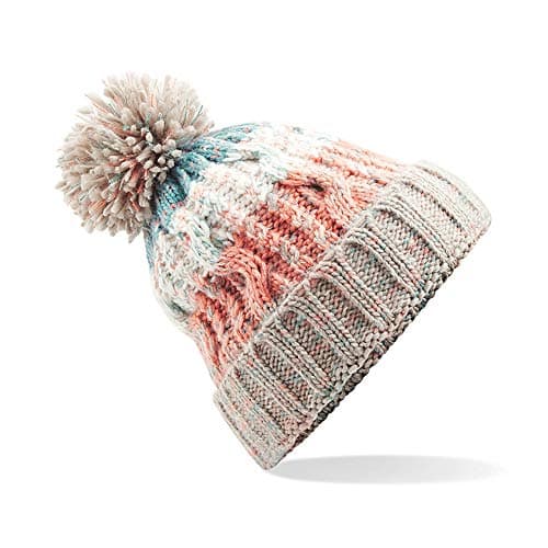 Image of ASVP Shop Corkscrew Cable Knitted Bobble Hat Plain Mens Womens Beanie Warm Winter Pom Wooly Cap (Milkshake Mix)