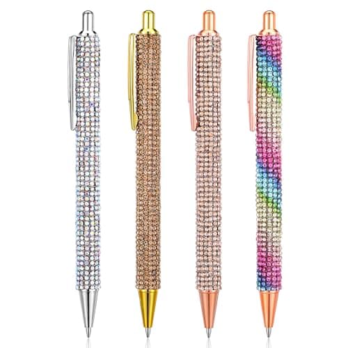 Image of 4 Pcs Bling Rhinestone Sparkly Pens for Women with 4 Pcs Black Ink Refills Cute Fancy Pens Diamond Crystal Glitter Ballpoint Office Supplies Beautiful Gifts for Girl Office School Christmas Graduation