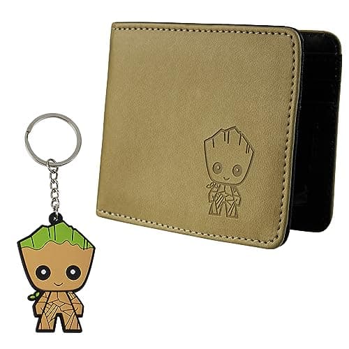 Image of Marvel Card Wallet and Keyring Set for Men Teenagers - Card Slots ID Pocket Groot Mens Wallet - Gifts for Men (Beige Groot)