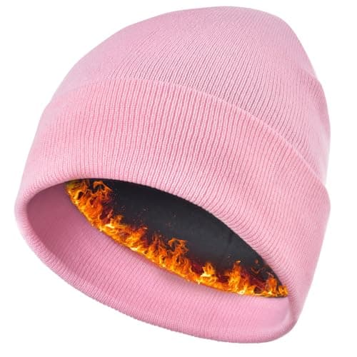 Image of Keains Unisex Wooly Hat，Thermal Winter Hats，Warm Fleece Lining Hats， Knit Beanie for Men and Women，Gifts for Men Women Dad Pink