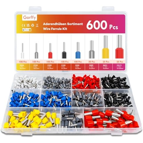Image of Gorffy Wire Ferrules Kit 600 Pcs, 0,5mm² - 10mm² Ferrule Crimp Connectors, Insulated Cable Ferrules Assortment, Crimp Terminals Wire Ferrule Set for Wire Connection