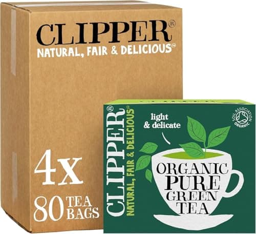 Image of Clipper Organic Pure Green Tea Bags | 320 Teabags (4 x Boxes of 80) | Bulk Buy for Office, Home & Catering | Eco-Conscious, Fair Trade Tea | Natural Unbleached Plant-Based & Biodegradable