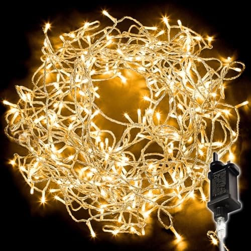 Image of NETTA Christmas Tree Lights 200 LED 20m Lit Length Warm White with Clear Cable - Fairy String Party Lights Plug in with Memory Functions, 10cm Bulb Distance - Suitable for Outdoor/Indoor Use