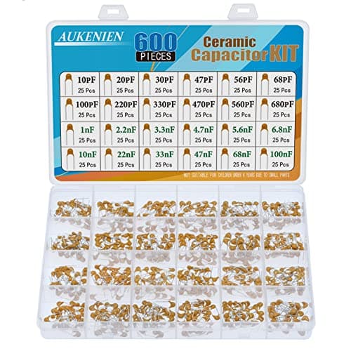 Image of AUKENIEN 24 Values 600pcs Ceramic Capacitor Assortment Kit uF nF Multilayer Monolithic Assorted Capacitors from 10pF to 100nF