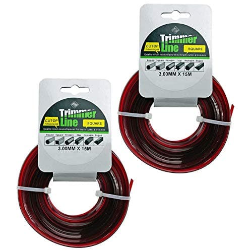 Image of SPARES2GO Square 3.0mm Diameter 2 x 15m Strimmer Trimmer Brush Cutter Pro Cord Line