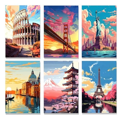 Image of 6 Pcs Famous Landscape Canvas Wall Art Set, Colorful Landscape Wall Art, Exquisite Modern Room Decor, Aesthetic Posters & Prints for Living Room, Bedroom, Office, Bar Wall Decor 8 x 12 In Unframed