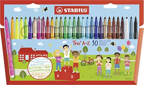 Image of STABILO Trio A-Z - Fibre-Tip Pen with Triangular Grip Zone - Pack of 30 - Assorted Colours including 5 Neon Colours
