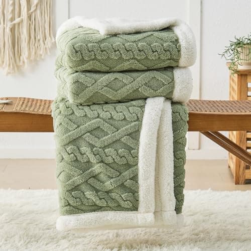 Image of DECMAY Sherpa Fleece Throw Blanket, Double-Sided Soft Fluffy Warm Throw Blanket for Sofa, Bed, Armchair, Large throw for All Season Use, Sage Green, 127x152cm