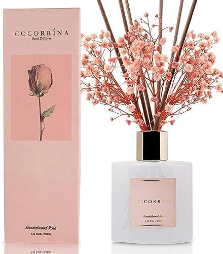 Image of COCORRÍNA Reed Diffuser Sets- 200ml Sandalwood Rose Scented Diffuser with Sticks Home Fragrance for Bedroom Bathroom Living Room, Home & Office Decor