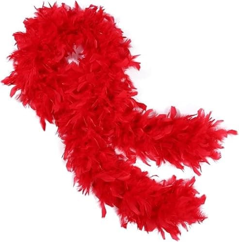 Image of Feather Boa - 2 Yards Turkey Boa Feathers for Party Bulk,Christmas,Wedding Centerpieces,Halloween,Costume,Concert,Pet and Home Decoration Red