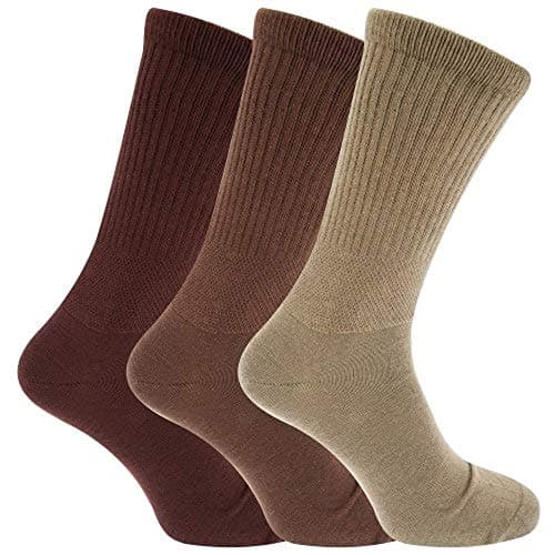 Image of 3 Pairs Mens Big Foot Extra Wide Non Elastic Diabetic Socks for Swollen Legs Comfort Fit Soft Top Gentle Grip Five Colours Size 11-14 Brown Mix, Black, Blue Mix Dark Mix and White (Brown Mix)