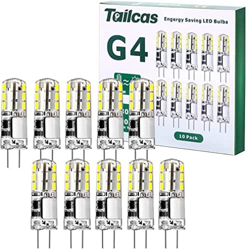 Image of Tailcas G4 LED Bulbs, 1.5W 12V Mini Capsule Light Bulb AC/DC (20W Halogen G4 Lamp Equivalent), Bi-Pin Base JC Type Non-dimmable for Lighting Decor, Chandelier Home 10Pack (Cool White)