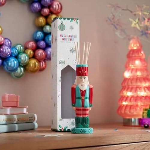 Image of New Adorable Ceramic Nutcracker Pink Sugar Reed Diffuser – 100ml Festive Home Fragrance with Natural Rattan Reeds, Continuous Scent for Christmas Décor or Gift -M13