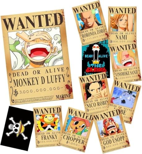 Image of CBKSUHBADE 15in×11in Anime One Piece Wanted Bounty Posters, New Edition, 10 Straw Hat Pirates Crew Zoro, Sanji, Luffy, a Set of 11PCS