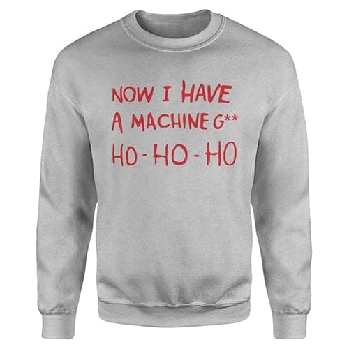 Image of SMARTYPANTS Now I Have a Machine G*n Ho Ho Ho Jumper Sweatshirt -Novelty Festive Merry Christmas Xmas Eve Work Party 1988 Action Thriller Detective Film Gifts Presents (Medium, Heather Grey Prime)