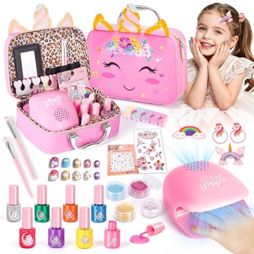 Image of Hohosunlar Kids Nail Polish Sets, Nail Art Kit for Girls With Nail Dryer Nail Stickers Water-Based Peel-Off Children Nail Varnish Sets Birthday Christmas Party Gift for Girls Toys Age 6 7 8 9 10 11 12