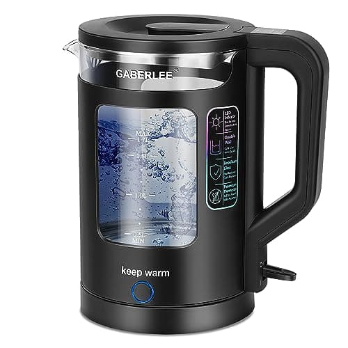 Image of Electric Kettle, 1.7L, 3000W Fast Boil Quiet Glass Kettle with Blue LED, Keep Warm Function, Auto Shut-Off & Boil-Dry Protection, Anti-scale Filter, BPA-Free, Black