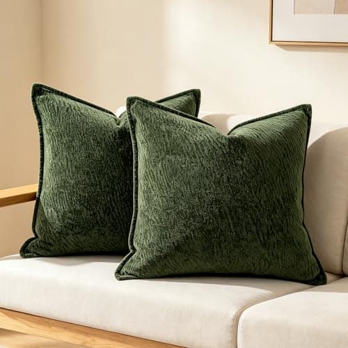 Image of OYIMUA Textured Chenille Cushion Covers 50cm x 50cm Green 2 Pack Soft Square Pillow Cases Luxury Neutral Cushion Cover 20 x 20 inches Decorative Pillows Modern Sofa Home Decor