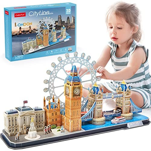 Image of CubicFun 3D Puzzles UK London Bridge Big Ben City Skyline Jigsaw Puzzle for Kids Adults DIY Building Model Kits for Kids Adults, 107 Pieces